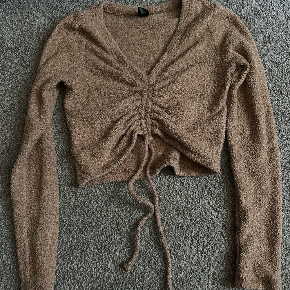 Medium , cropped brown fuzzy shirt